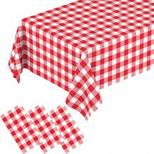 1/3pcs Red Plaid Tablecloth, 54 X 108 Inches, Red And White Checkered Tablecloth, Plastic Tablecloth, Disposable Picnic Tablecloth, Suitable For Rectangular Tables, Christmas Party Supplies - Multicolor - View 9