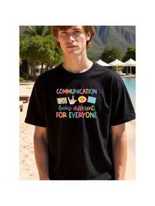 MeN Colorful Communication T-Shirt Tee ToP Casual &Amp; Seasonal Wear - 黑色 - 查看 1