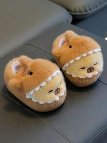 1 Pair Kids Plush Slippers Cartoon Capybara Design, Warm Simple Non-Slip Cute Fuzzy Slippers For Boys And Girls, New Autumn/Winter Style - Light Coffee - View 8