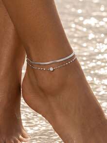 SYMFNY This 925 Sterling Silver Anklet Features An Exquisite Double-Layer Snake Scale Design, Perfect For Daily Wear, Travel And Dates. - Anklets - View 7