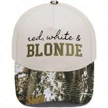 1Pc Unisex Structured Trucker Baseball Cap, White BLONDE Embroidered Colorblock Casual Hat For Autumn Halloween Street Travel Outdoor Daily Wear - Multicolor - View 11