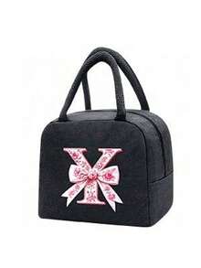 Elegant Pink Bow Pattern Insulated Lunch Bag, Large Capacity Student Lunch Storage Bag, Portable Travel Picnic Bag; Multi-Functional Tote Bag. Black Cutlery Storage Bag. Spring/Summer Essential. Suitable For Office, Outdoor, Vacation, Travel, School. Birthday Gift, Wedding Accessory, Back To School Gift, Mother's Day Gift, Bridesmaid Gift, Easter Gift. Suitable For Family, Friends And Couples - A - View 30