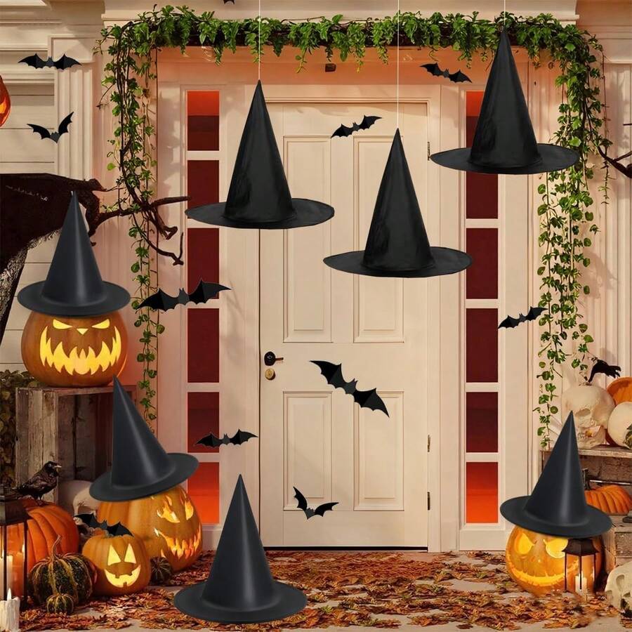 2/4pcs Halloween Indoor Decor Thick Floating Witch Hat, Hanging Witch Hat With Rope, Bulk Halloween Home Porch Office Outdoor Party Decorations - Multicolor - View 1