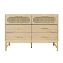 6-Drawer Rattan Sideboard, Dresser, Vanity For Living Room And Bedroom, Metal Handles, Anti-Tip Protection, 120 X 40 X 74, Sonoma Oak - Oak + Metal + Particle Board - View 5