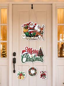 1 Set Christmas Paper Door Hanging Decor, Santa Claus Chimney Blank Wreath Snowman Gingerbread Man Hanging Ornament, Christmas Decoration, Christmas Party Supplies, Christmas Wall Hanging Decor, Holiday Front Door Sign, Home Decor, Winter Decor, Christmas Decoration, Christmas Decoration - Multicolor - View 5
