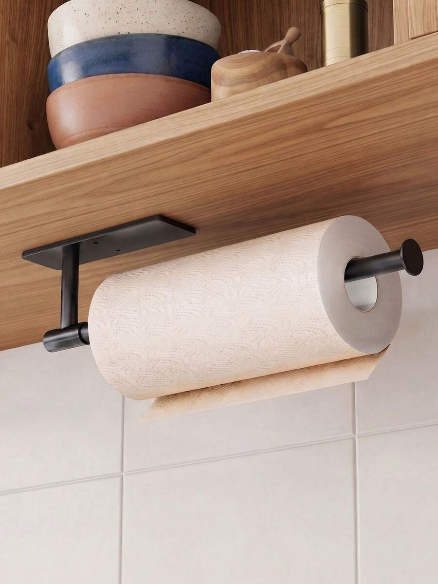 1pc No-Drill Storage Rack, Suitable For Kitchen Paper Towels, Plastic Wrap, Bathroom Toilet Paper, Towels, Even Hair Ties And Watches; Space-Saving Hanging Storage Solution, Waterproof, Durable And Stable - Multicolor - View 1