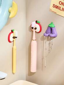 1pc Fruit & Vegetable Shaped Toothbrush Holder, Bathroom No-Drill Multi-Function Storage Rack - Multicolor - View 5