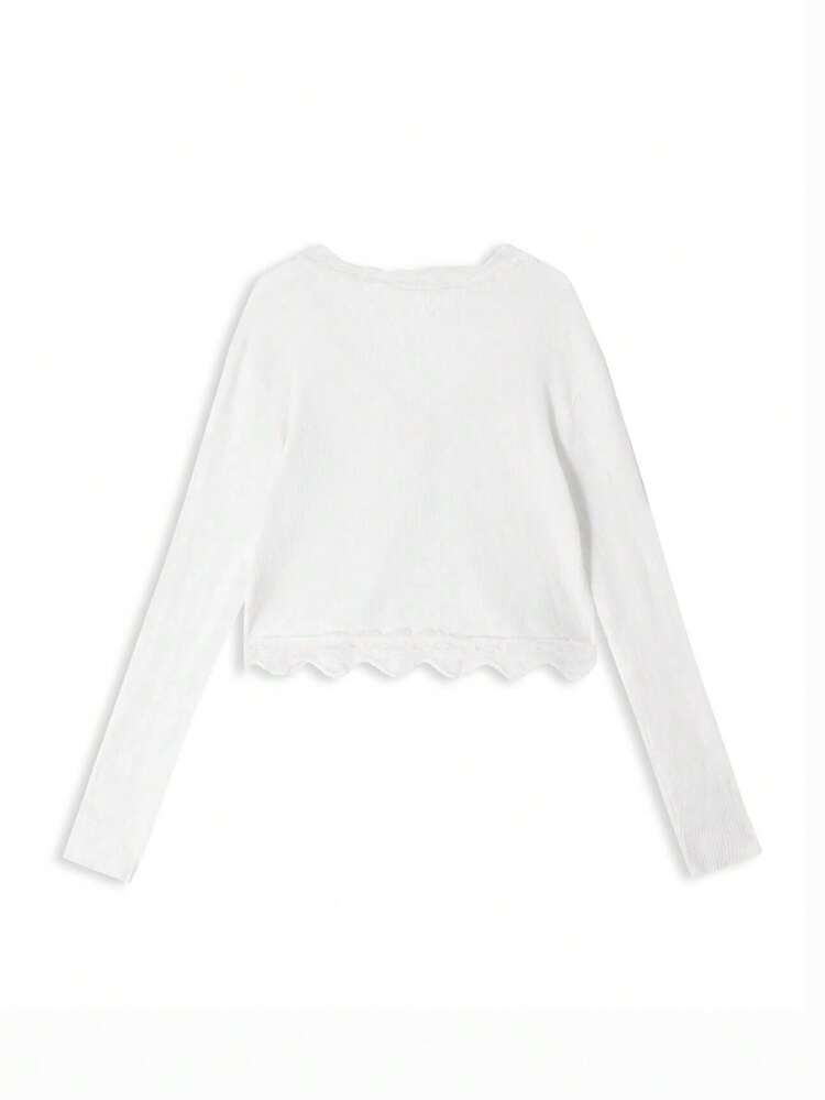 White V-Neck Lace Trim Sun Protection Cover Up, Thin Camisole Cover-Up Shawl Jacket For Women - White - View 7