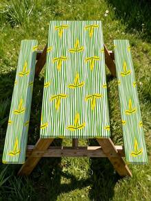 3 PiecesPicnic Tablecloth Set With Bench Cover, Elastic Edge Design, Line & Floral Pattern, Fresh Style, Washable Rectangular Tablecloth, Suitable For Weddings, Camping, Picnics, Garden Parties And More, Practical Essential - A - View 7