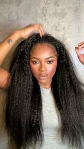 SHINEHAIR 3-In-1 Curly Wig For Women – 200% Hair Density, Naturally Yaki Straight Texture, Glueless – Invisible Headband With Drawstring – Natural Color – Wig With Headband For Everyday Wear Beginner Friendly - Yaki Straight Half Wig - View 11
