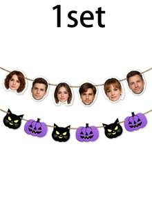 Custom Halloween Photo Banner, Spooky Personalized Face Garland For Party Backdrop & Wall Decor, Pumpkin Cat Bunting, Customized Picture Holiday Party Sign, Customizable Halloween Room Decor Gift, Garden, Living Room Decoration, Gifts For Friends - Style a - View 9