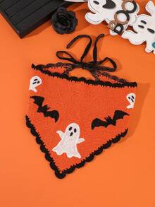 1pc Handmade Crochet Halloween Theme Headscarf, Fun Ghost & Eye Pattern, Tie-Up Triangle Hair Bandana, Party/Daily Versatile Hair Accessory - A - View 1