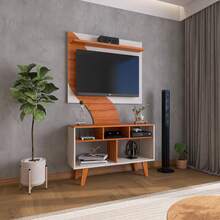 Rack com Painel para TV até 44 polegadas FullDecor - Mod.0710 - Off White/Nature - Visão 2