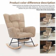 Flieks Rocking Chair With Adjustable Footrest, Headrest, Fabric Rocking Chair With Wooden Legs,Comfortable Lounge Armchair With Side Pockets And High Backrest, Brown, Reading Chair For Nursery, Living Room - Natural - View 8