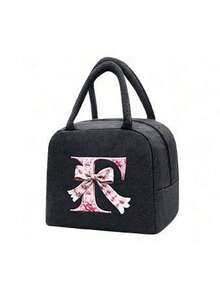 Elegant Pink Bow Pattern Insulated Lunch Bag, Large Capacity Student Lunch Storage Bag, Portable Travel Picnic Bag; Multi-Functional Tote Bag. Black Cutlery Storage Bag. Spring/Summer Essential. Suitable For Office, Outdoor, Vacation, Travel, School. Birthday Gift, Wedding Accessory, Back To School Gift, Mother's Day Gift, Bridesmaid Gift, Easter Gift. Suitable For Family, Friends And Couples - A - View 29