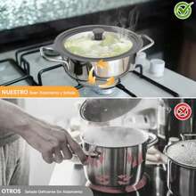 2 Piezas Tapas para Sartenes, Tapa Universal para Ollas, Tapa de Vidrio de Silicona, Tapa Universales para Ollas de 20 22 24 26 28 30 cm, con Ventilación para Vapor y un Trapo - Gris - Ver 7