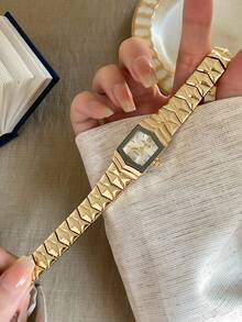 1件女款金色圓形石英手錶，優雅時尚，適合日常配戴，生日/畢業禮物，派對與聚會 - 金色 - 查看 3