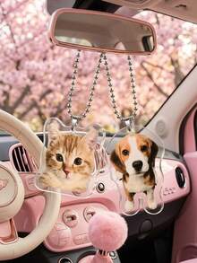 1pc Personalized Pet Photo Car Hanging Ornament, Customized Dog Cat Car Decor, Pet Lover Gift, Rearview Mirror Pendant, Dog Owner Gift, Pet Memorial, Commemorative Gift - Multicolor - View 4