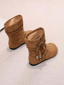 Girls' Mid-Calf Fashion Ruched Boots, Student Boots - Brown - View 5