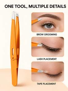 Precision Slanted Eyebrow Tweezers, Spring-Loaded Folding Hair Removal Tool With Silicone Protective Cap, Stainless Steel Eyebrow Trimmer, Facial Hair Plucker, False Eyelash Applicator, Double Eyelid Tape Clip, Travel Beauty Tool - Multicolor - View 4