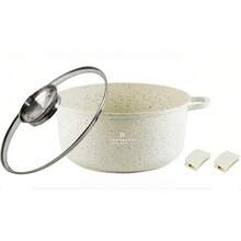 12-Piece Marble Pattern Aluminum Cookware Set With Glass Lids, Cream White Cooking Pot Set, Cream White - View 2