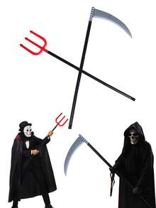 2pcs/1pc Halloween Costume Accessories, Devil Trident & Grim Reaper Scythe Props, Lightweight Detachable Grim Reaper Scythe, Suitable For Halloween Party Stage Performance, Cosplay Props, Stage Props, Halloween Party Decoration, Happy Halloween - View 1