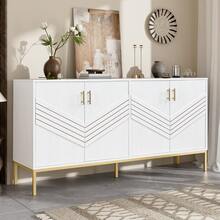 Modern Sideboard White & Brown - 4 Doors - Adjustable Shelves - Large Capacity For Living Room, - 白色和棕色 - 查看 7