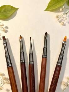 Premium Natural Wooden Nail Art Brushes, Multiple Brush Heads For Blending And Outlining - Redwood - View 3