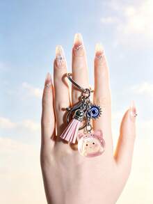 1pc Evil Eye Tassel 3D Glitter Cat Head Phone Charm Resin Phone Pendant Keychain Bag Accessory - Keychain - View 3