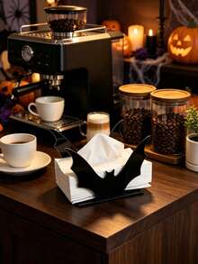 1pc Halloween Black Bat Shaped Acrylic Napkin Holder, Halloween Theme Desktop Tissue Box, Suitable For Dining Table, Party And Gothic Home Decor - Multicolor - View 3