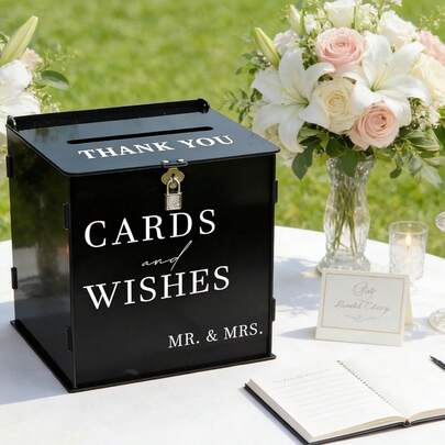 Light Luxury Matte Black Wedding Card Box With Metal Lock, Wedding Guest Sign-In Box, Engagement Wedding Party Blessing Letter Red Envelope Dust-Proof Display Storage Box
