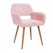 HengMing Faux Fur Dining Chairs, Mid-Century Style Accent Chairs With Lacquered Steel Legs For Dining Room - 淺粉色 - 查看 7