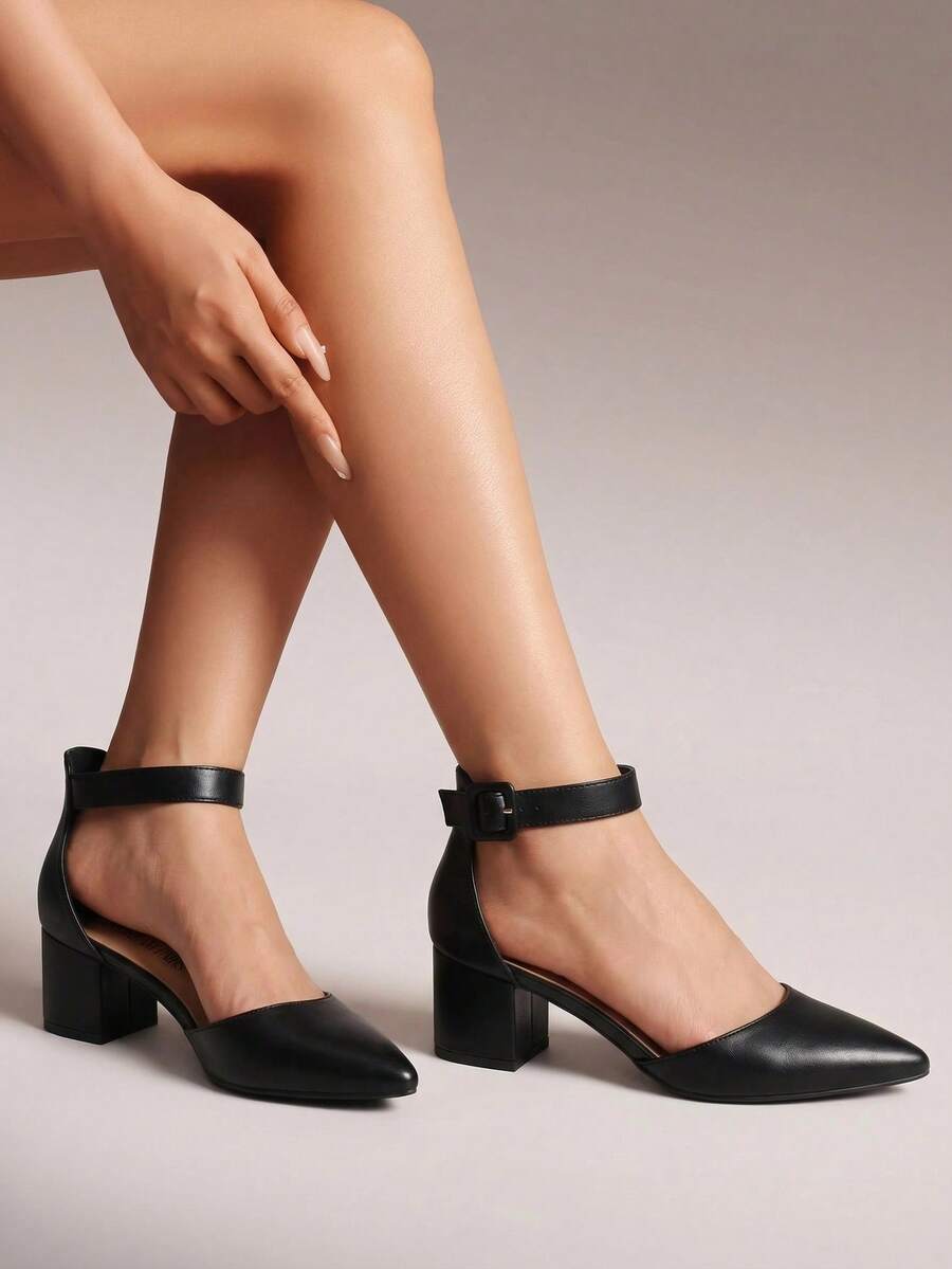 Womens Court Shoes Elastic Ankle Straps - Graphite Black - View 1