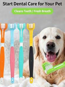 3-Sided Soft Bristle Pet Toothbrush, Suitable For Dogs And Cats, Effectively Removes Plaque And Freshens Breath, Ergonomic Non-Slip Handle, Lightweight And Portable, Pure White Minimalist Design, Practical For All Seasons, Suitable For Home, Travel And Outdoor Grooming Care - Multicolor - View 2