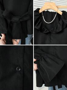 Autumn Elegant Solid Color Ruffle Trim Blouse Black - Black - View 10