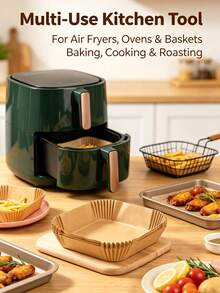 1-100pcs Disposable Air Fryer Paper Liners Square Non-Stick Baking Trays, Baking Supplies, With Raised Edges, Suitable For Oven, Fryer Basket, Baking, Cooking, Easy To Clean, Home Kitchen Essential, Household Goods - Multicolor - View 9