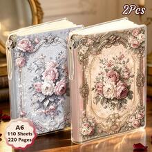 1pc/2pcs,220pages,European Antique Frame Vintage Distressed-Style Notebook-Includes Pen,Portable Pocket Notebook, Back To School,Travel Journal, Lined Notebook,Office Use, Stationery, Office Supplies, Creative Gift - A6 - View 12