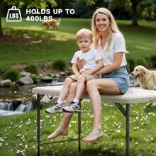Folding Table 4 Foot - 3-Position Adjustable Height, Heavy Duty 400 Lbs Capacity - Portable Tables Folding For Camping, Party, Indoor And Outdoor Use, 2 Pack - White - View 3