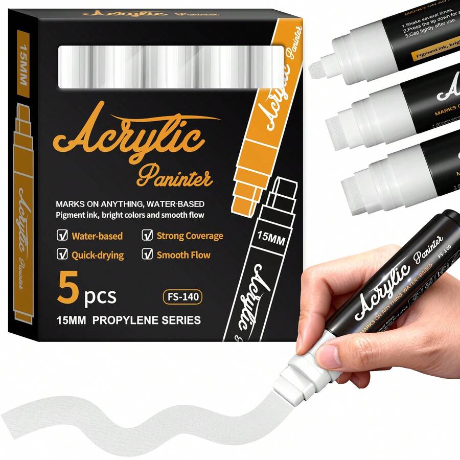 15mm Large Head 3-In-1 Pen Tip Marker Pen, Black / White Set Removable, Washable Car Window Marker Pen, Suitable For Blackboard, Glass, Small Bar, Car, Menu Board, Marking - Sets - View 1