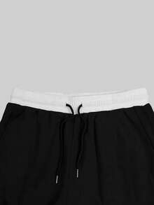 Men's Spring/Autumn Double-Layer Waist Wide Leg Sweatpants, Loose Straight Leg Draped Solid Color Casual Sports Long Pants - Black - View 4