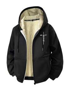 Men's Autumn/Winter Outdoor Thermal Lined Hooded Sweatshirt Casual Fashion Minimalist Jacket - Black - View 2
