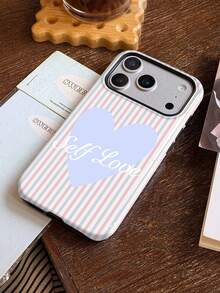 1pc Sweet Girl Gentle Style Macaron Striped Heart Letter Slogan Pattern Design, Phone 17 Pro Max Phone Case, Suitable For Phone 16 Pro Max, 15 Pro Max, 14 Pro Max, High-End Fashionable And Interesting Phone Case, Compatible With 11/12/13/14/15/16 Pro Max Plus, Elegant Design Suitable For Men And Women, Perfect Gift For Friends, Besties On Holidays, Birthdays, Daily Life, Anniversaries! - Multicolor - View 3