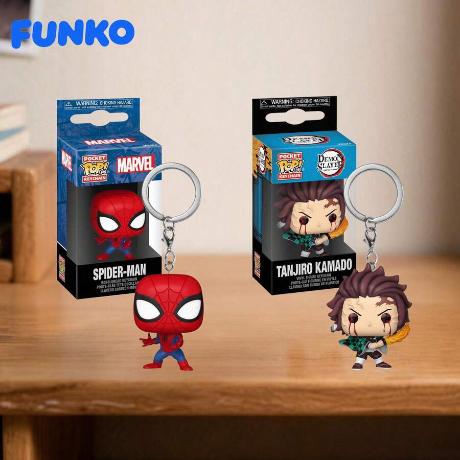 Funko Keychain Series - Spider-Man, Demon Slayer Tanjiro (Hinokami Kagura Style), Collectible Vinyl Figure, Official Authentic Figure, 1pc - Multicolor - View 1