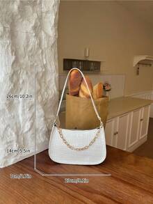 Bolso de hombro y axila con cadena y estampado de cocodrilo de moda - Blanco - Ver 6