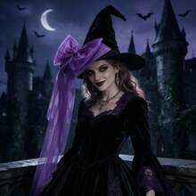 1pc Exaggerated Personalized Large Bow Long Tulle Design Witch Hat, Halloween Carnival Stage Costume Performance Dark Gothic Style Wizard Hat - Black - View 6