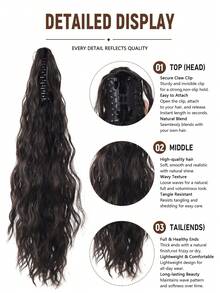Wavy Drawstring Ponytail Wig, Natural Curly Ponytail, Easy-To-Install Everyday Party/Date Hair Accessory, Halloween - Multicolor - View 2