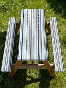 3 Pieces Picnic Tablecloth Set With Bench Cover, Elastic Edge Design, Striped Pattern, Washable Rectangular Tablecloth, Suitable For Weddings, Camping, Picnics, Garden Parties And More, Practical Essential - C - View 7