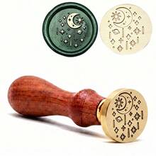 مجموعة ختم الشمع سلسلة النجم والقمر والنهر 1 طقم (تشمل 1 مقبض + رأس ختم 25 مم) - شمع لأظرف الدعوات، مثالي للدعوات والعطلات وتغليف الهدايا والحفلات والرسائل - ختم سلسلة المجرة + مقبض - مشاهدة 9