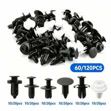 60/120 piezas Clips de retención para coche, juego de remaches de plástico con 6 tamaños, kit de clips para parachoques, carrocería, puerta y panel de moldura para camiones y motocicletas - Blanco y Negro - Ver 6