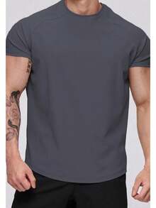 Men's Ghassy Co. Men's Running Sports Raglan Oval Cut Combed Cotton T-Shirt - Dark Grey - View 2